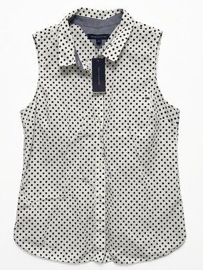 NWT Tommy Hilfiger Polka Dot Sleeveless Button-Down Blouse